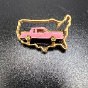 Vintage Mary Kay Pink Classic Car United States Brooch Pin USA Gold Tone Rare